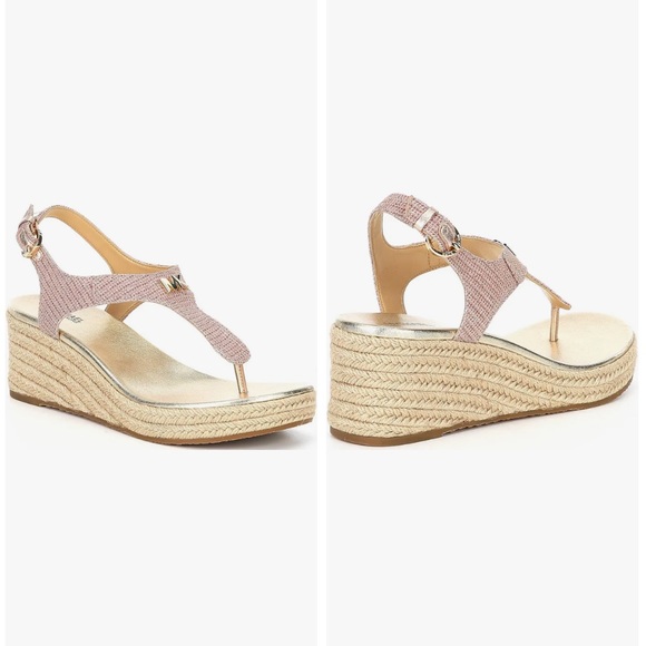 ✨Michael Kors Laney Sparkle Pink & Gold Espadrille Wedge Sandals💖 - Picture 2 of 12